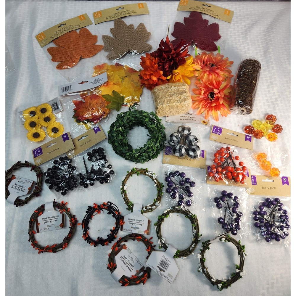 Fall Craft Supply Lot New& Opened Flowers, Wreaths, Garland And More!